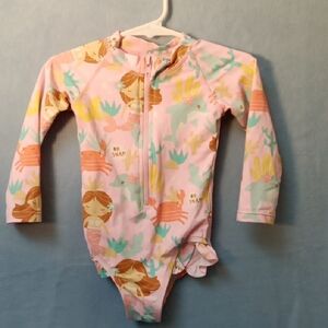 Kids Pink Long Sleeve Mermaid & Sealife Swimsuit